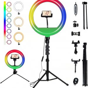 10 inch RGB Ring Light w/ Tripod Stand Phone Holder & Remote